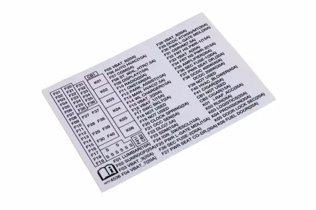 Fuse Box Label - GM (42724536)